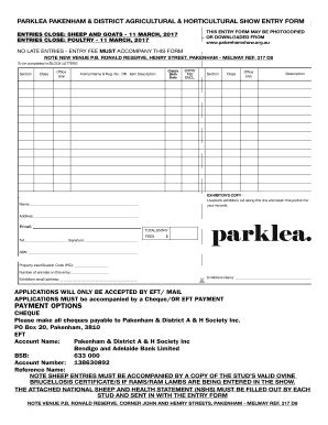 Fillable Online Parklea Pakenham District Agricultural