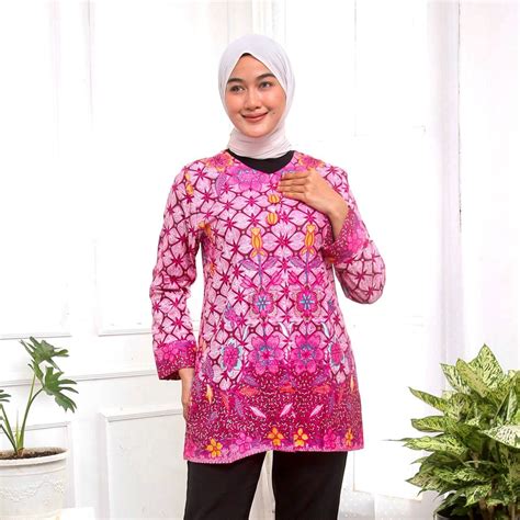 Jual BAJU BATIK WANITA MODERN MONALISA GENES M L XL XXL Attasan Blouse