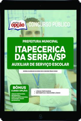 Apostila Prefeitura Itapecerica Serra PDF Auxiliar Serviço Escolar 2023