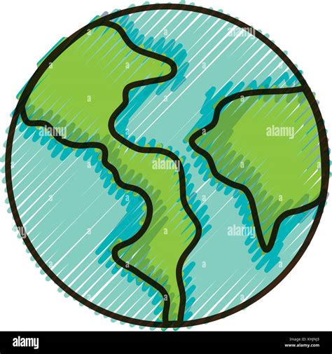 Doodle Earth Planet With Continent Geography And Ocean Stock Vector