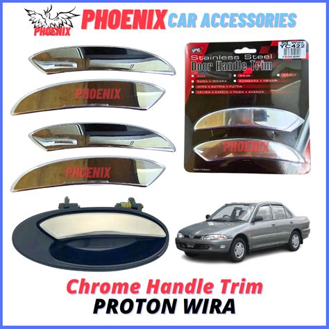 Proton Wira Silver Chrome Handle Trim Cover Outside Door Outer Handle