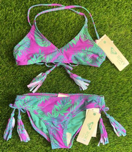 NWT Roxy Girl Sz 10 Floral Two Piece Bikini Set Purple Wine EBay