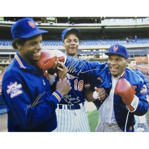 Mike Tyson Dwight Gooden Darryl Strawberry Signed Mets X Photo