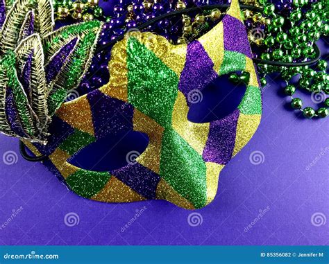 Mardi Gras Mask And Beads Stock Photo Image Of Purple 85356082