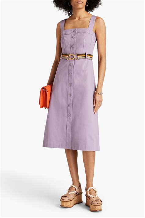 TORY BURCH Belted Cotton Blend Twill Midi Dress THE OUTNET