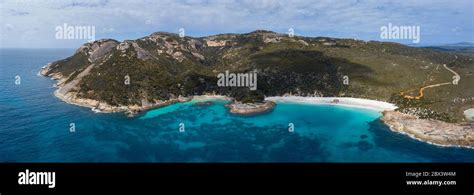 Aerial view of Little Beach and the smaller Waterfall Beach in Western ...