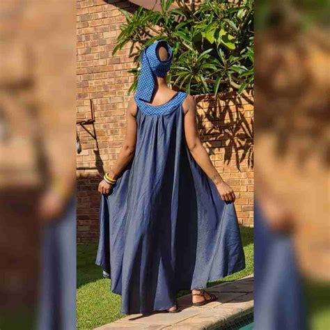 Flowy Denim Shweshwe Circle Dress Mabongi Pop Up Designs