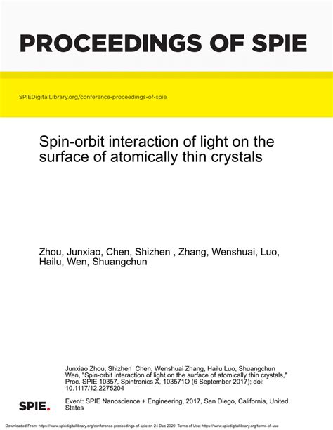 PDF Spin Orbit Interaction Of Light On The Surface Of Atomically Thin