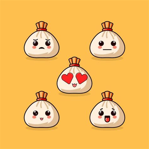 Premium Vector Cute Kawaii Dumpling Emoji Cartoon Set