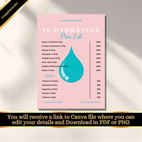 Iv Hydration Template Iv Therapy Flyer Price List Template Canva