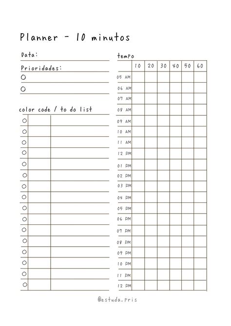 Planner Minutos Planificador De Estudio Organizadores De Tareas