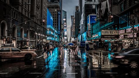 Wallpaper City Street Cityscape Night Reflection Rain Road