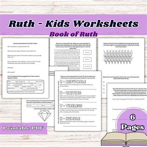 Book of Ruth, Bible Worksheets, Ruth Bible, Kids Bible Study, Ruth