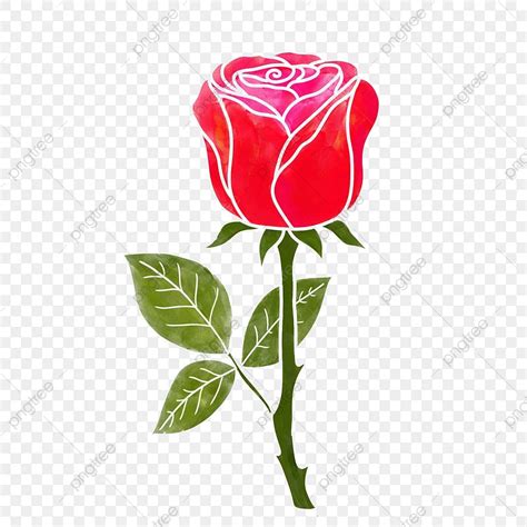 Gambar Bunga Ros Kartun Red Handpainted Romantic Valentines Day Rose