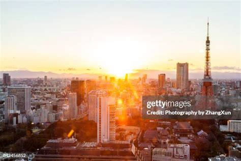 tokyo skyline sunset stock  high res pictures  images