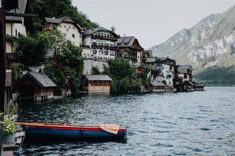 Hallstadt Austria July 2019 View Of Hallstatt Village And Lake