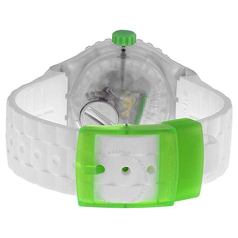 Swatch Chlorofish Green Skeleton Dial White Silicone Mens Watch