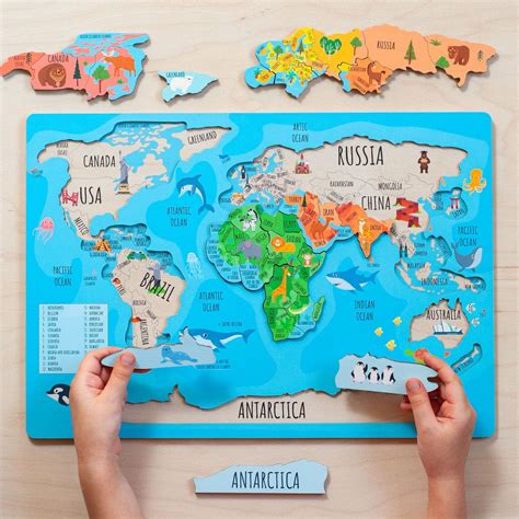 Wooden Montessori Puzzle World Map Puzzle For Kids World Map Etsy