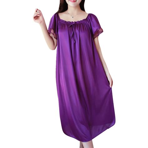 Womens Summer Lace Ice Silk Nightdress Short Sleeve Loose Plus Size