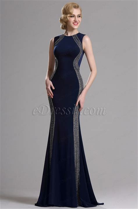 Dark Blue Beaded Mermaid Prom Evening Dress Edressit