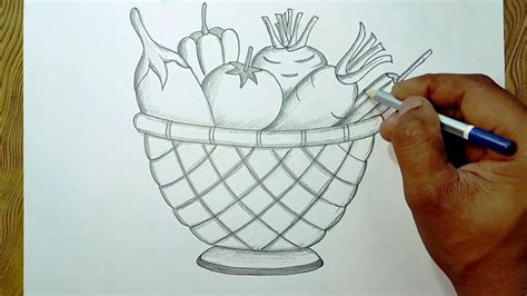 Vegetables Basket Drawing How To Draw Vegetable Basket Easy Steps For