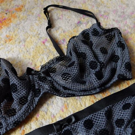 Urban Outfitters Polka Dot Mesh Lingerie Set Depop