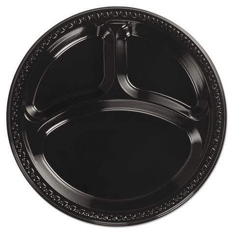 Chinet Heavyweight Black Plastic Compartment Dinner Plates