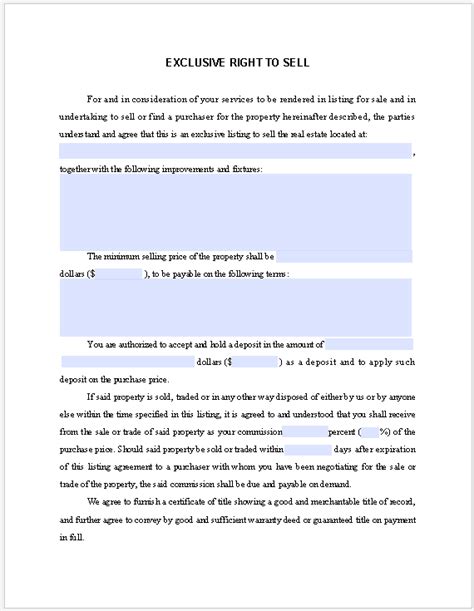 Exclusive Rights Agreement Template