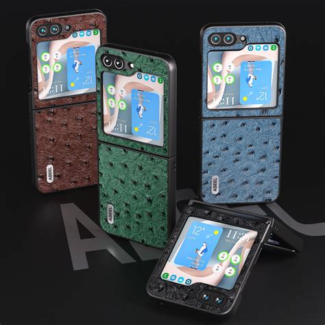 For Samsung Galaxy Z Flip Abeel Genuine Leather Ostrich Texture Phone