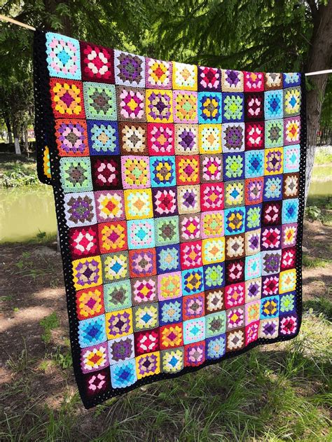 Crochet Blanketgranny Square Blanketcrochet Granny Square Etsy Uk