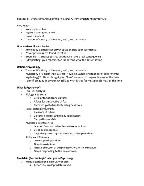 Chapter 1 Notes Psychology And Scientific Thinking 02 46 115 U Of W