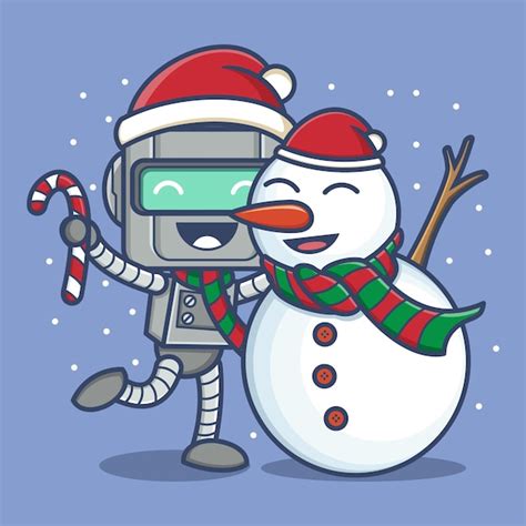 Premium Vector Cute Cartoon Robot On Christmas