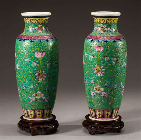 Pair Of Chinese Famille Verte Porcelain Enamel Vases Lot 338 Vase Porcelain Chinese