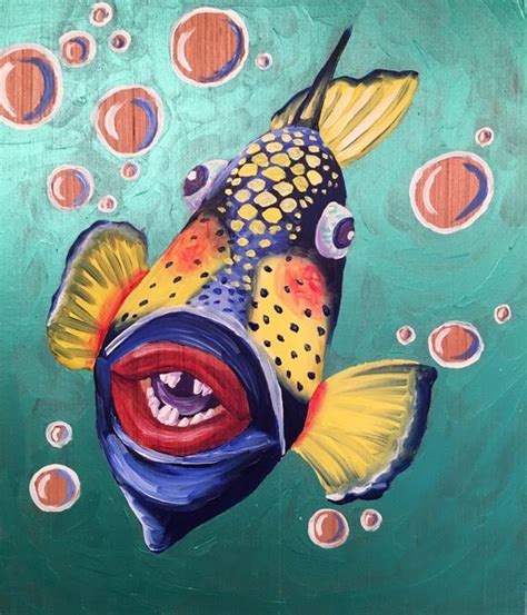 Funny Fish Painting Tropical Art