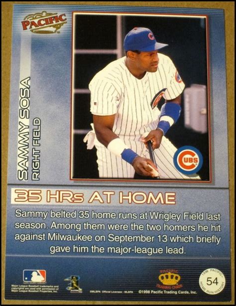 Pacific Home Run History Sammy Sosa Baseball Card Chicago Cubs