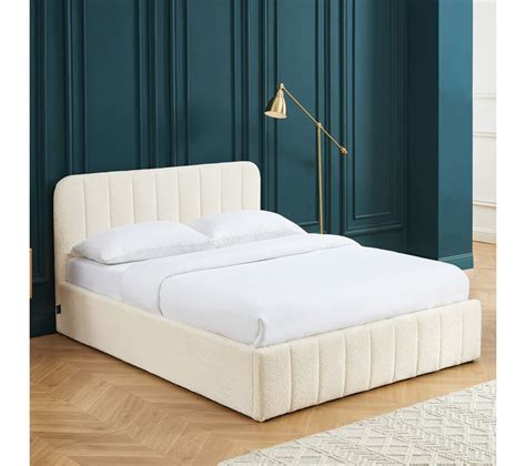 Lit Coffre X Cm En Tissu Boucl Beige Avec T Te De Lit Sommier