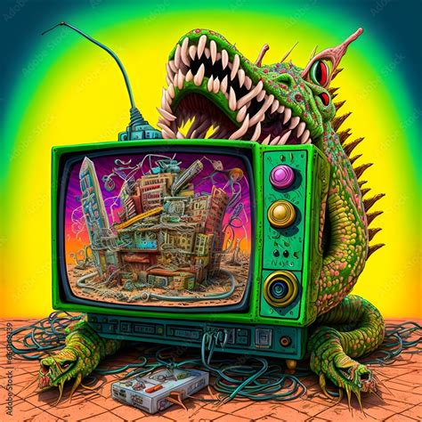 Rat Fink Tv Set That Is Alive Breathing Fire And Fighting A Lizard Toy