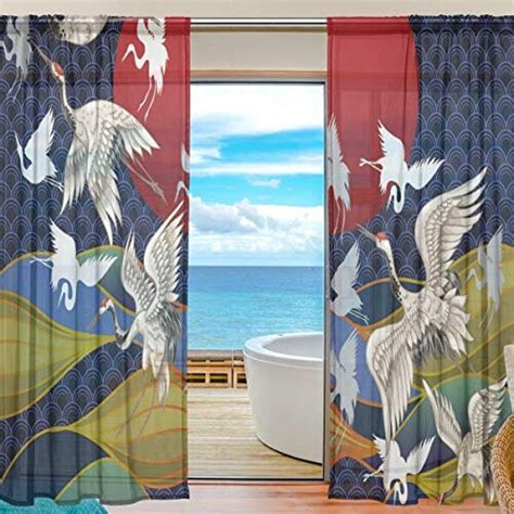 Mnsruu Japanese Cranes Sheer Curtains 213cm Long Panels Tulle Voile