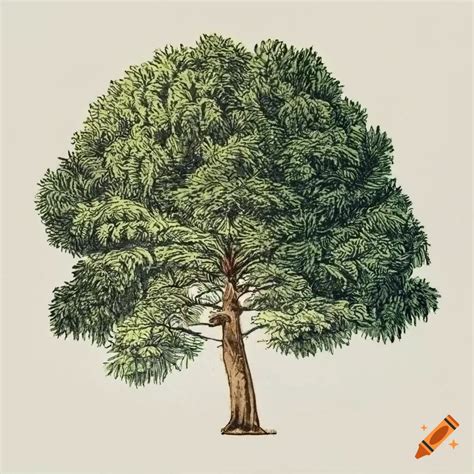 Detailed Vintage Drawing Of Afrocarpus Gracilior Pine Tree In Botanical