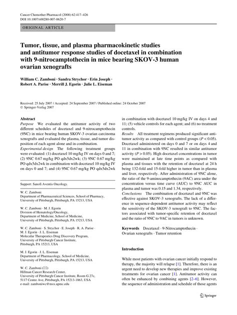 Pdf Tumor Tissue And Plasma Pharmacokinetic Studies And Antitumor