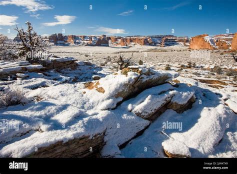 Winter Snow In Courthouse Wash And The Courthouse Towers Section Of