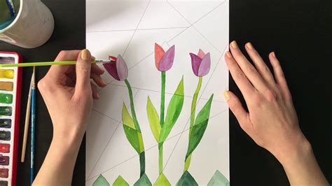 Tulips Painting Easy Cubism Youtube