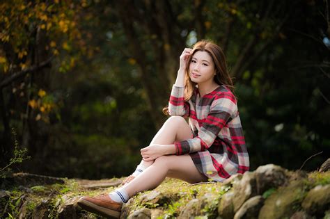 Image Brown Haired Bokeh Girls Asian Sit