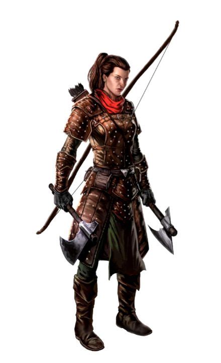 Female Human Dual Axe And Longbow Ranger Pathfinder Pfrpg Dnd Dandd D20