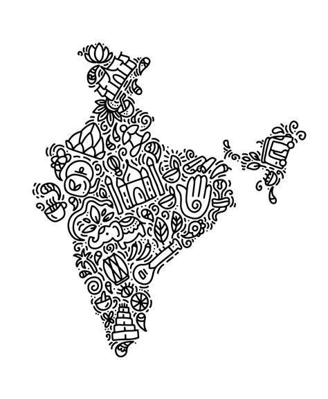 mapa de india texto de caligrafía negra y elementos de fideos diseño de ...