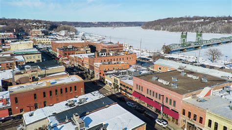 Drone Aerial Pictures Over Stillwater Minnesota Downtown Winter