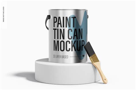 Premium Psd Paint Tin Can With Plastic Handle Mockup On Podium