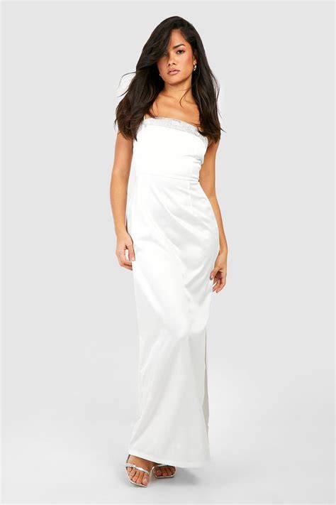 Diamante Strappy Satin Maxi Dress Boohoo Uk