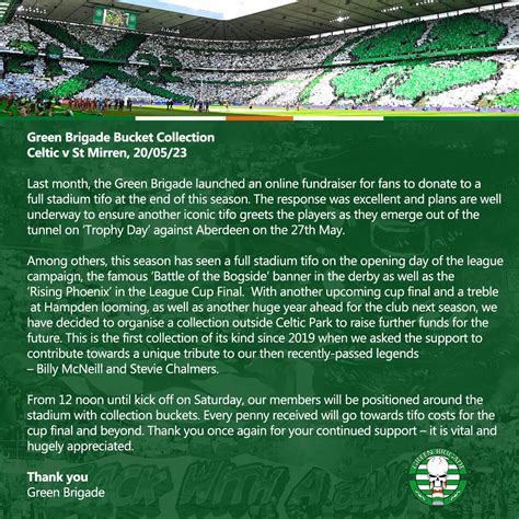 North Curve Celtic On Twitter Green Brigade Tifo Fund Bucket