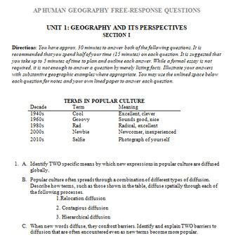 Ap Human Geography Unit Frqs By World Wanderer Tpt